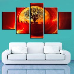 Tree And Soldier Red Sun Army 5 Pieces Canvas Wall Art, Large Framed 5 Panel Canvas Wall Art