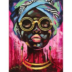 African Queen Painting African American Original Art Black Woman Painting Canvas Wall Art 12 by 16" Portrait Artwork