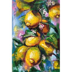 Lemon Painting Citrus Original Art Fruits Oil Painting Sunny Wall Art Artwork 8 by 12 by SviksArtPainting