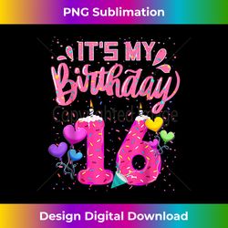 It's My 16th Birthday Doughnut Happy 16 Years Old Girl Kids - Futuristic PNG Sublimation File - Chic, Bold, and Uncompromising