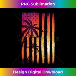 Summer Sunset Palm Trees American Flag Cool Spring Beach - Artisanal Sublimation PNG File - Lively and Captivating Visuals