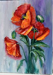 Red poppies, flowers oil painting. Interior painting.