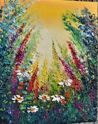 sunny floral landscape oil painting floral small wall art painting for a gift