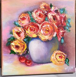 Bouquet of yellow roses, still life painting