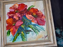Flower plot, painting 8x8 painting poppies abstract art Oil painting