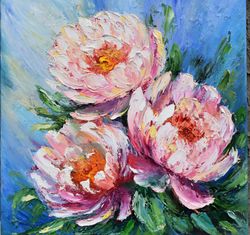 Pink peonies, structural oil painting. Interior painting. Oil painting. Painting for a gift