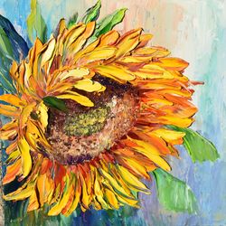 Sunflower, yellow flower, oil painting