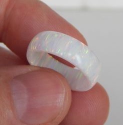 Beautiful white opal ring. Synthetic opal ring. Solid opal ring band.