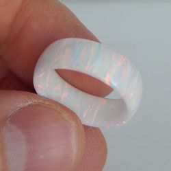 Snow ring. Gorgeous white opal ring. Solid opal ring band.
