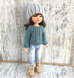 dark green knitted sweater for Paola Reina doll, Ruby Red, free shipping