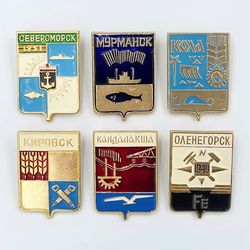 Vintage pin badge set Coats of arms of cities of the USSR Murmansk series set of 6 pieces