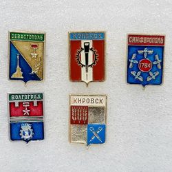 Vintage pin badge set Coats of arms of cities of the USSR set of 5 pieces