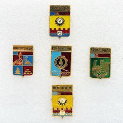 Vintage pin badge set Coats of arms of cities of the USSR Factory of experimental and souvenir products