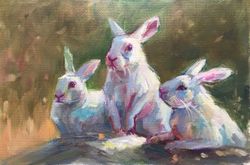 Rabbit Painting Art Bunny Small Gift Art Miniature Oil Artwork Original Landscape Gift