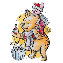 Pooh And Piglet Sketch Christmas Lights PNG