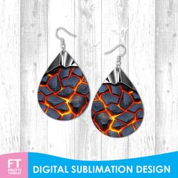 Lava Earring Sublimation Design, Rock Volcano Earring PNG, 3d Cracked Sublimation PNG, Printable Earring PNG