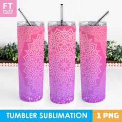 Pink Mandala Tumbler Sublimation Wrap, Mandala Sublimation, Yoga Tumbler PNG, Boho Tmbler Wrap, Gradient Background