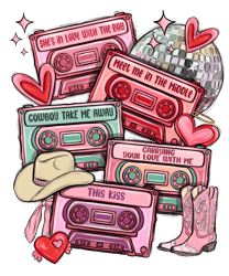 Western 90s Country Music Cassettes Valentines PNG