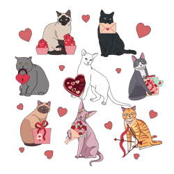 Cute Valentine Cats Hearts PNG
