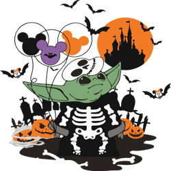 Skeleton Yoda With Halloween Balloons SVG - Spooky Character Cut File