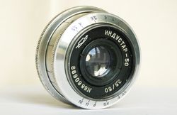 Industar-50 Soviet silver pancake lens for SLR 3.5/50 M39 mount KMZ Zenit