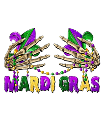 Retro Mardi Gras Skeleton Hand PNG
