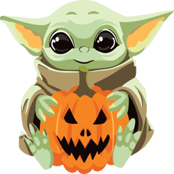 Cartoon Baby Yoda With Halloween Pumpkin SVG