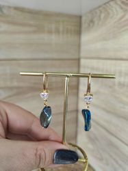 hanging earrings, blue glass