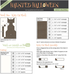 Haunted Halloween Mystery Quilt Along Week Two - Kitty Cat Block - Quilt Pattern PDF