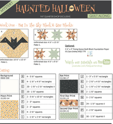 Haunted Halloween Mystery Quilt Along Week One - Bat In The Sky & Star Blocks - Quilt Pattern  PDF