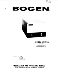 BOGEN MOD MO100A OWNER INSTALLATION AND OPIRATING MANUAL PDF