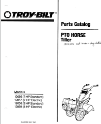 TROY BILT parts catalog PTO Horse Tiller7 HP & 8 HP MODELS 12056-12059 PDF