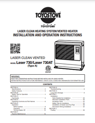 Toyostove Toyotomi Laser 730 Assembly, Installation And Operation Instructions PDF