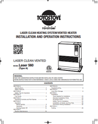Toyotomi Toyostove Laser 560 Operation Instructions Manual PDF