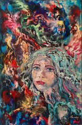 Abstract Art Original Oil Painting on Canvas Music Angel Artist Svinar Oksana