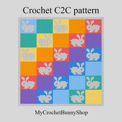 Crochet C2C Rainbow Bunnies blanket pattern PDF Download