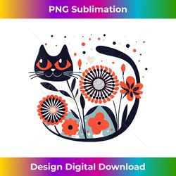 Floral Cat Scandinavian Style Black Cat Lover Wildflower - Vibrant Sublimation Digital Download - Chic, Bold, and Uncompromising