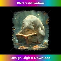 Cute anime manatee reading library book in lake portrait art Tank Top - Sophisticated PNG Sublimation File - Challenge C