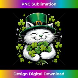 Cat Leprechaun Shamrock St Patricks Day Women Girls Kids Long Sleeve - Deluxe PNG Sublimation Download - Infuse Everyday