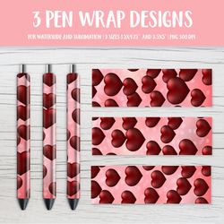 Red Hearts Pen Wrap Sublimation. Valentines Pen Wrap Design