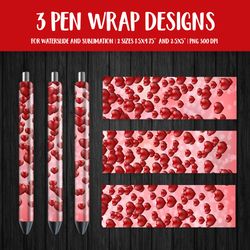 Red Hearts Pen Wrap Design. Valentines Pen Wrap Sublimation. Romantic gift