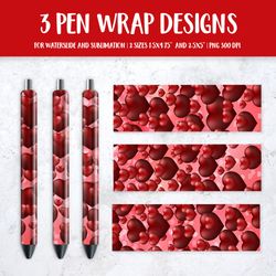 Red Hearts Pen Wrap Design. Valentines Pen Sublimation Wrap. Valentine Day Gift