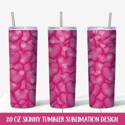 Hot pink hearts tumbler sublimation  wrap. Valentines tumbler design. Valentine Day gift