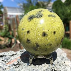 Lizardite Sphere 60 mm Yellow Stone Ball Serpentine Mineral Sphere by UralMountansFinds