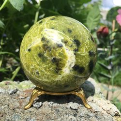 Lizardite Jade Sphere 73 mm Yellow Stone Ball Serpentine Mineral Sphere by UralMountansFinds