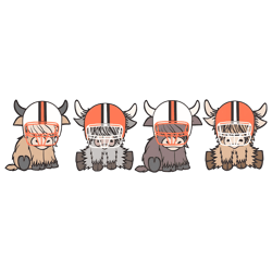 Retro Cleveland Highland Cow Football PNG