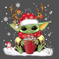Christmas Yoda Drinking Hot Cocoa PNG