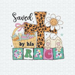 Retro Saved By His Grace Cross Easter PNG