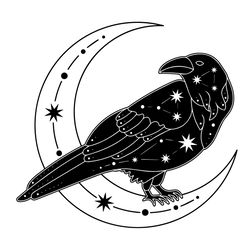 Mystical Animals SVG Raven SVG Boho Moon SVG Magic Moon SVG