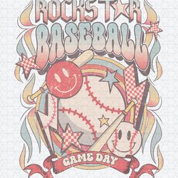 Retro Rockstar Baseball Game Day PNG